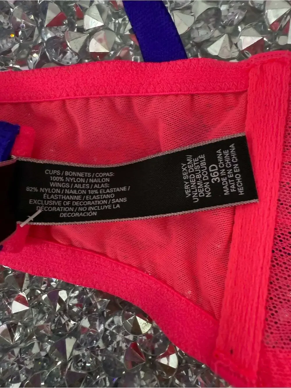 Victoria's Secret Neon Pink Lace Underwire Bra with purple Straps